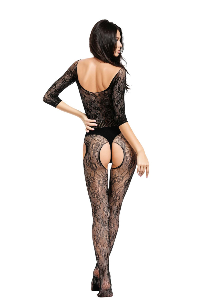 Zmysłowy bodystocking z kwiatowym wzorem koronki